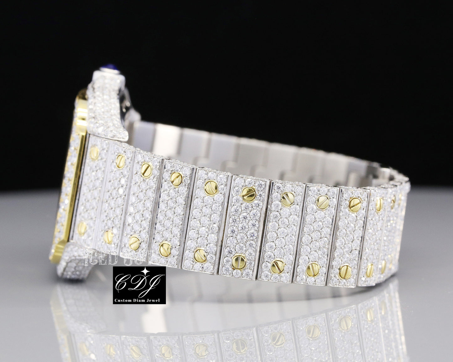 41MM Cartier Skeleton Two Tone Moissanite Watch customdiamjewel