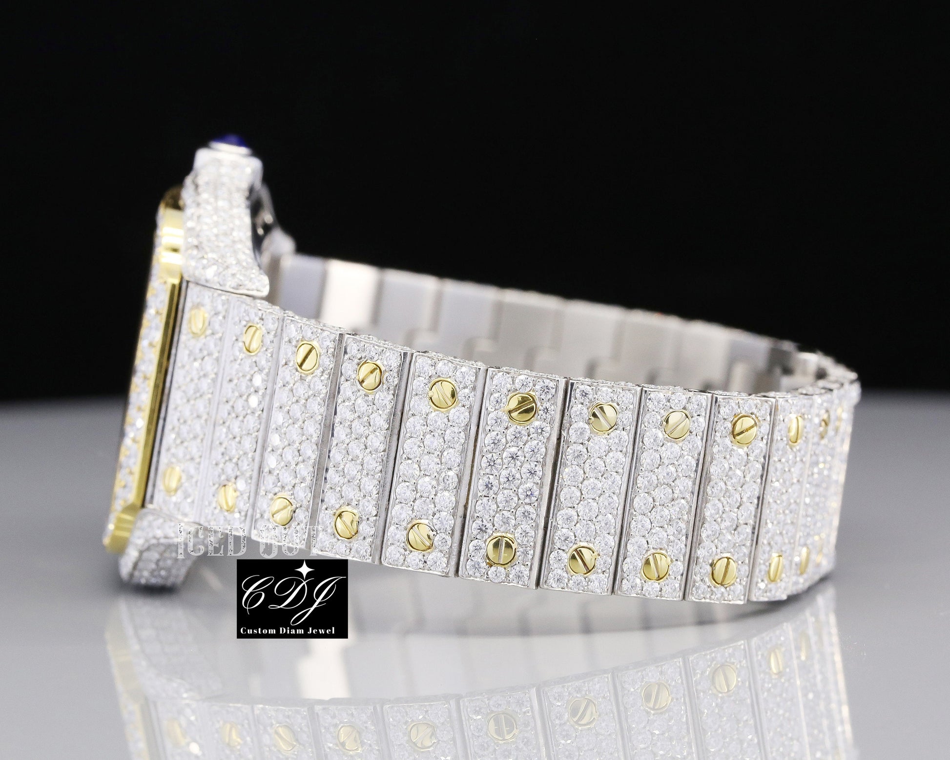 41MM Cartier Skeleton Two Tone Moissanite Watch customdiamjewel