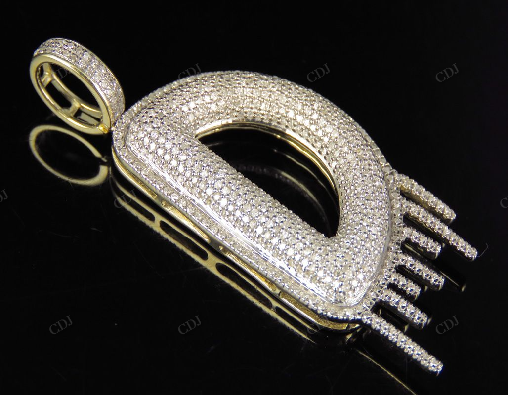 2" 1.25 CTW Diamond Letter 'D' 18K Solid Gold Initial Drip Pendant CustomDiamJewel