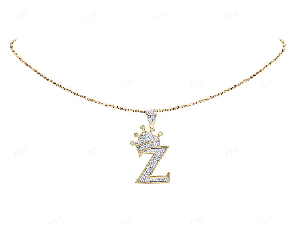 1.6" 0.55 CTW 10K Gold Natural Diamond Crown Initial "Z" Pendant CustomDiamJewel
