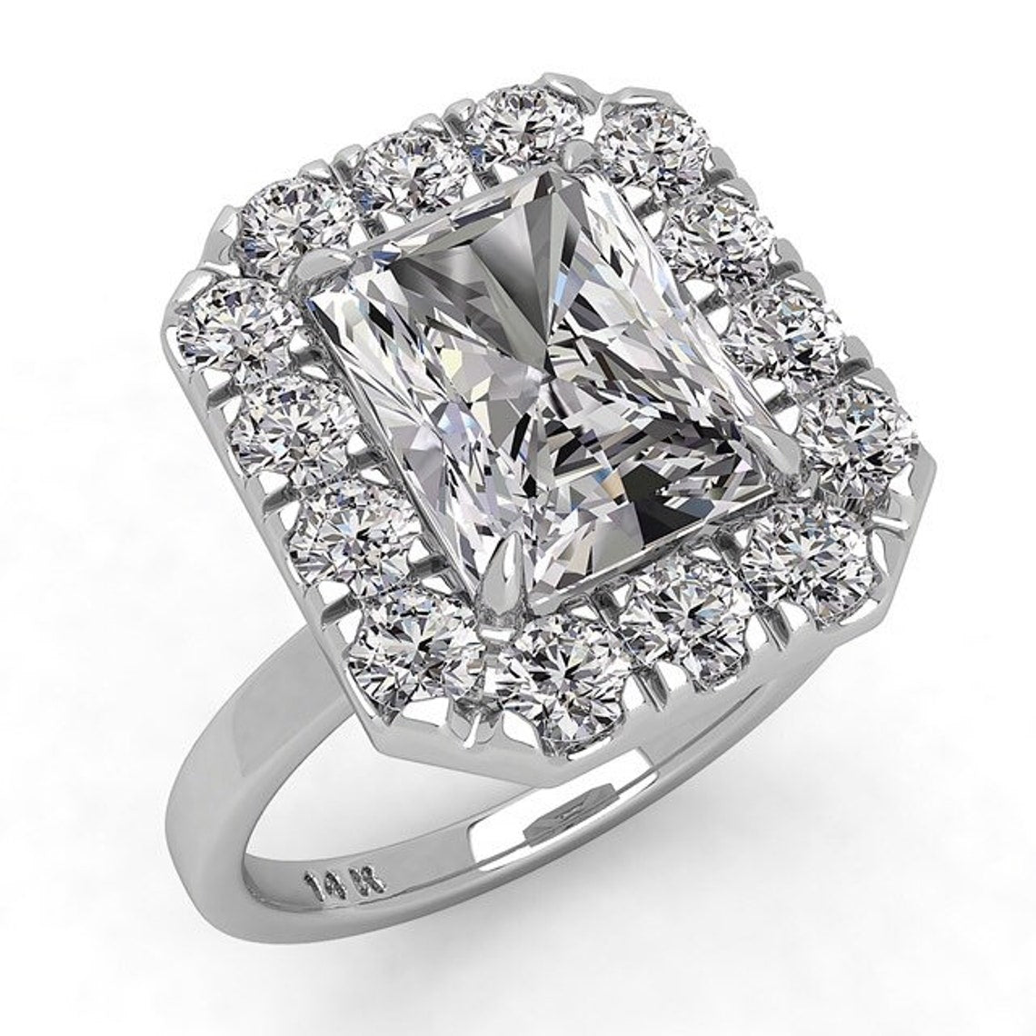 Radiant Cut Big Halo Moissanite Engagement Ring  customdiamjewel   