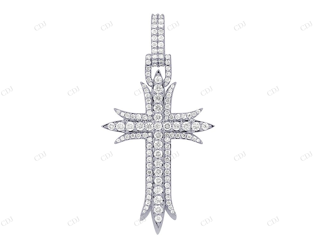 Three Row Lab Grown Diamond 14K Gold Sword Cross Pendant Hip Hop Pendent CustomDiamJewel