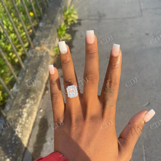 Radiant Cut Big Halo Moissanite Engagement Ring