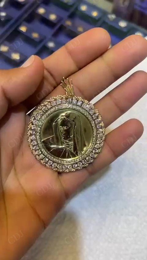 10K Gold Lab Grown Diamond Halo St Mary Necklace