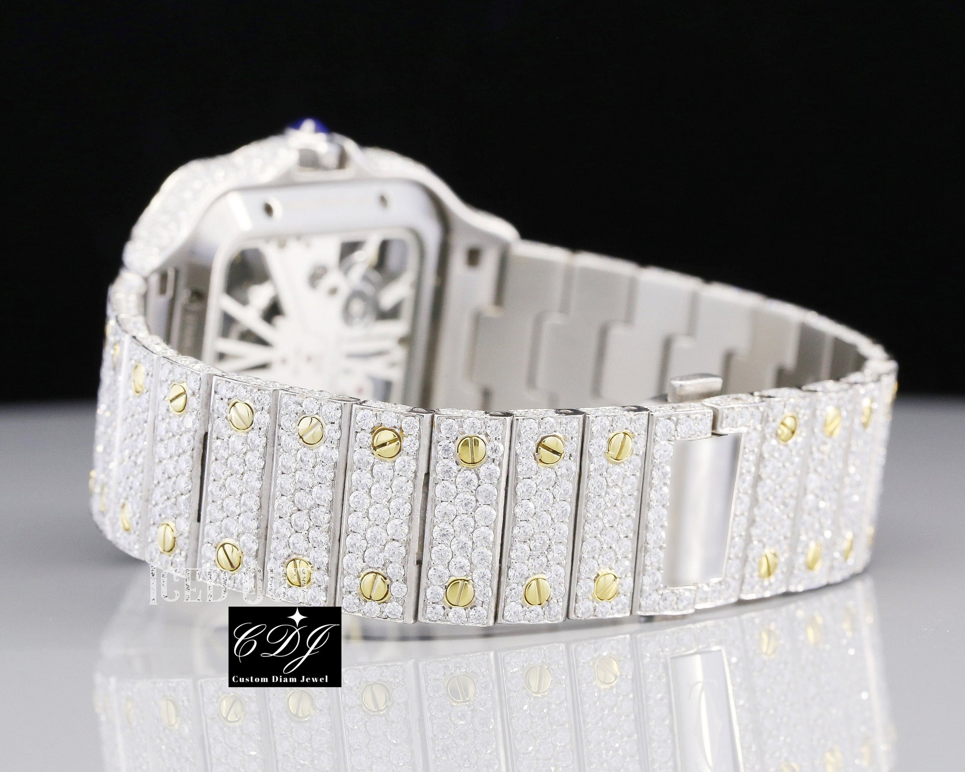 VVS Round Studded Cartier Santos Wrist watch customdiamjewel