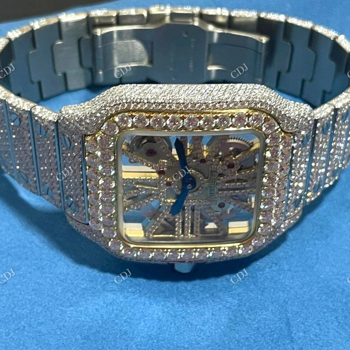 Cartier Skelton Iced Out Moissanite Hip Hop Watch customdiamjewel