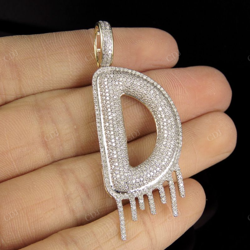 2" 1.25 CTW Diamond Letter 'D' 18K Solid Gold Initial Drip Pendant CustomDiamJewel