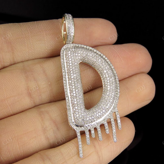 2" 1.25 CTW Diamond Letter 'D' 18K Solid Gold Initial Drip Pendant CustomDiamJewel