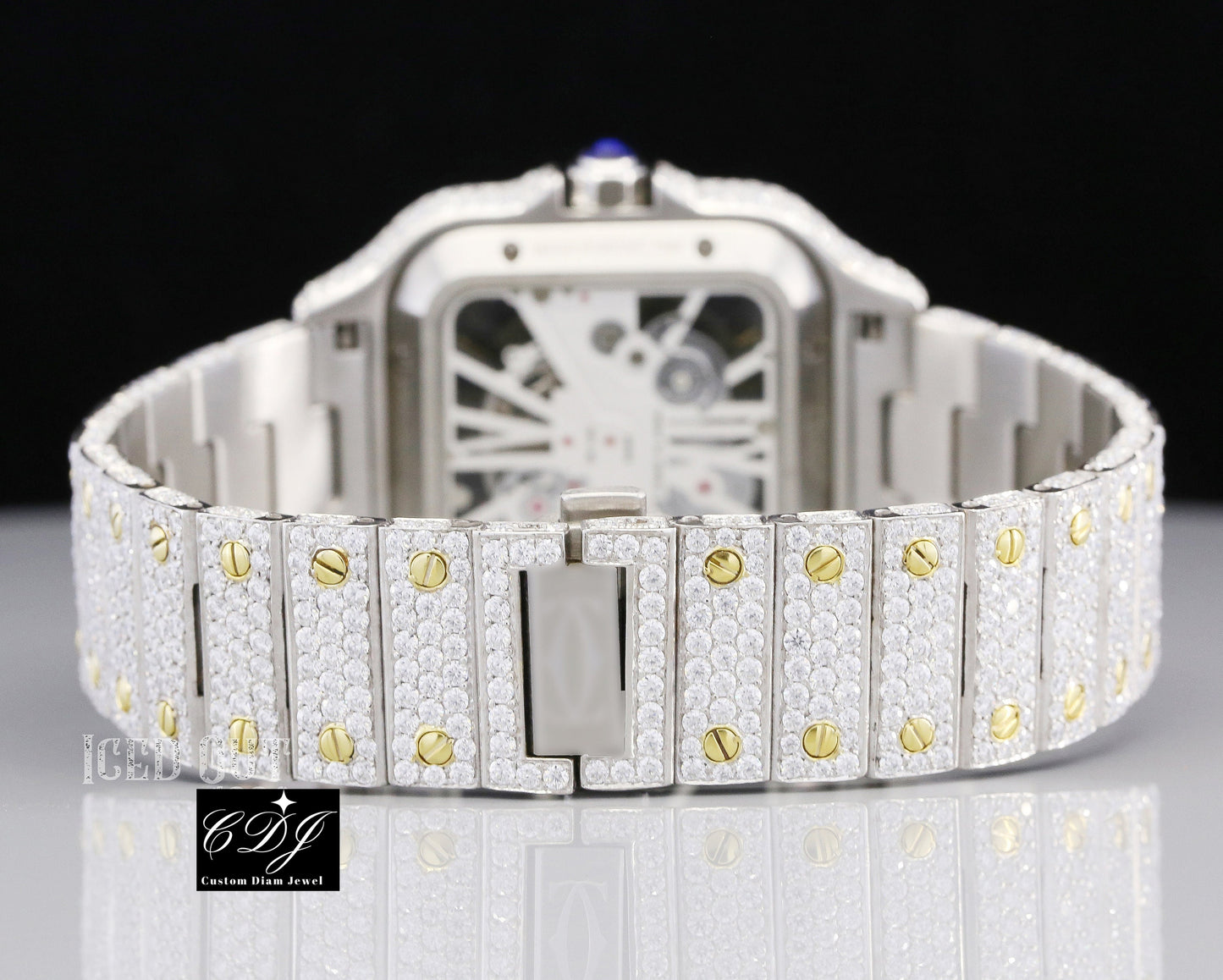VVS Round Studded Cartier Santos Wrist watch customdiamjewel