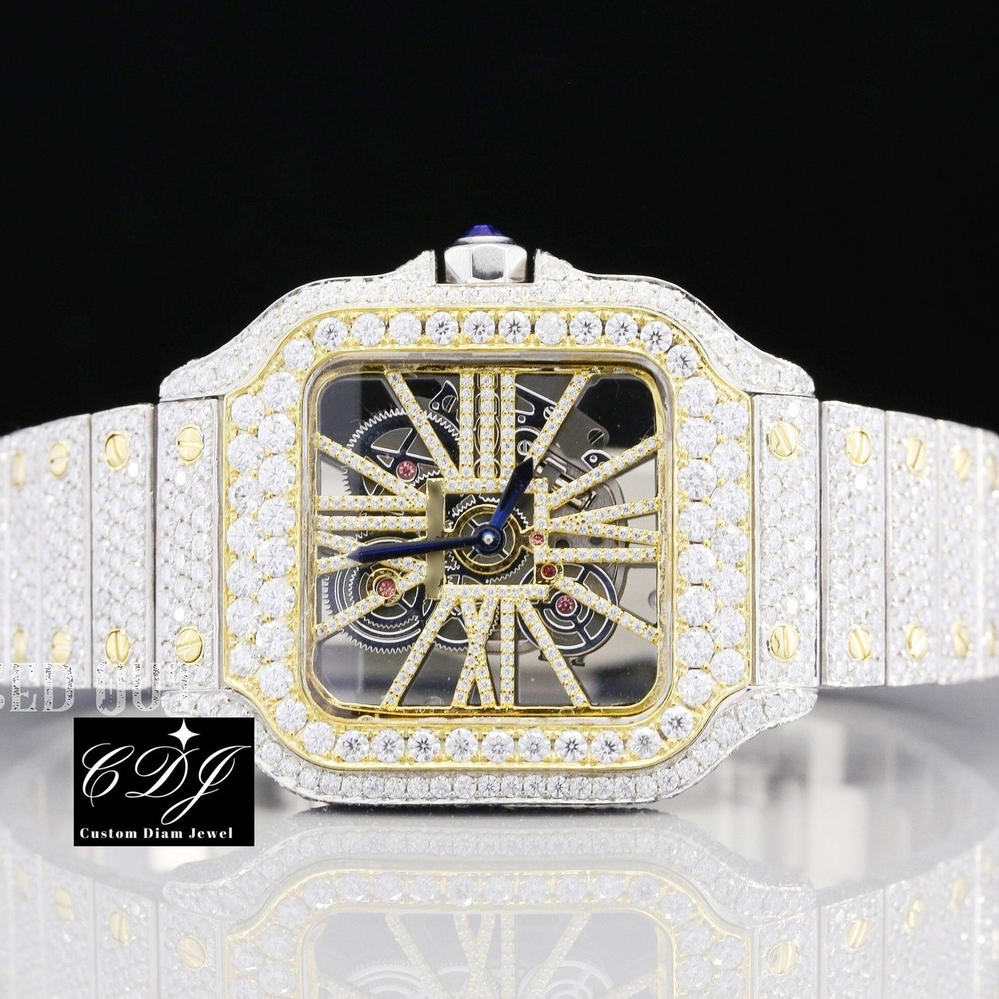 41MM Cartier Skeleton Two Tone Moissanite Watch customdiamjewel