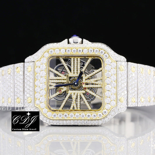 41MM Cartier Skeleton Two Tone Moissanite Watch customdiamjewel