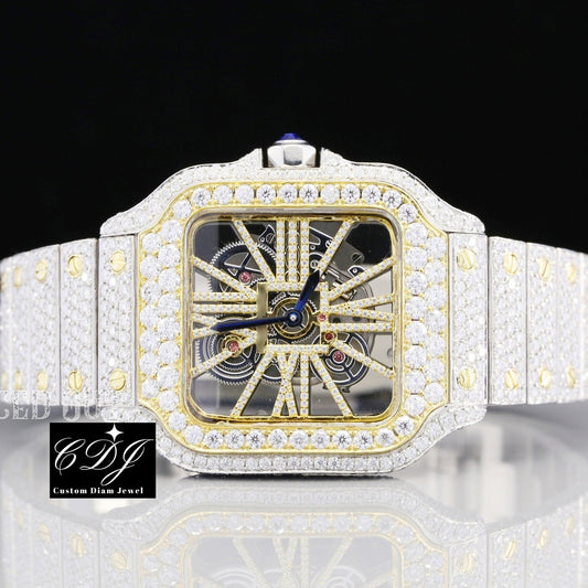 Hand Set Iced Out Diamond Cartier Skeleton Moissanite Watches customdiamjewel