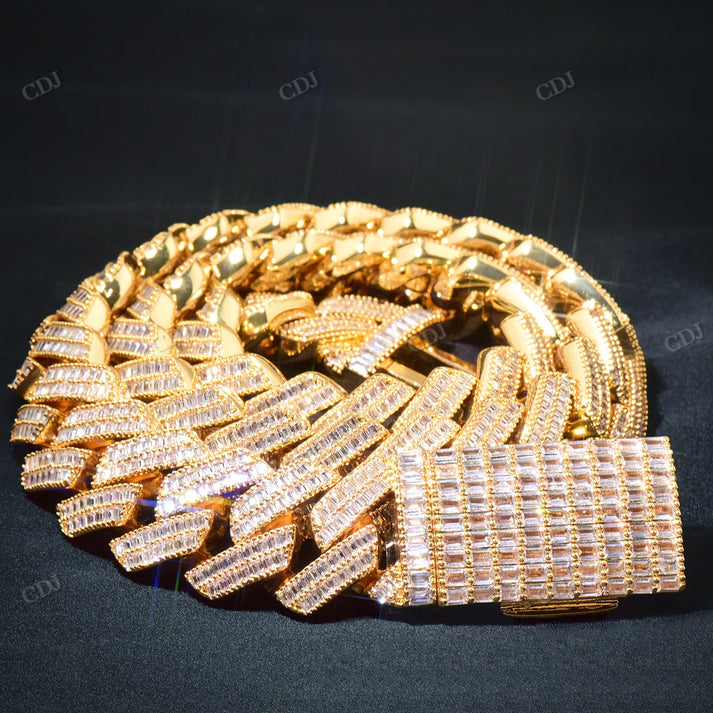 20mm Double Row Baguette Diamond Cuban Chain hip hop jewelry CustomDiamJewel