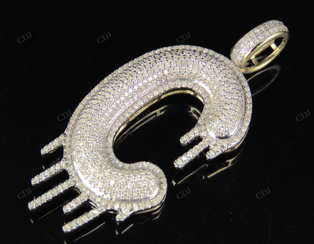 2" 1.34 CTW Solid Gold Natural Diamond Letter 'C' Initial Drip Pendant CustomDiamJewel