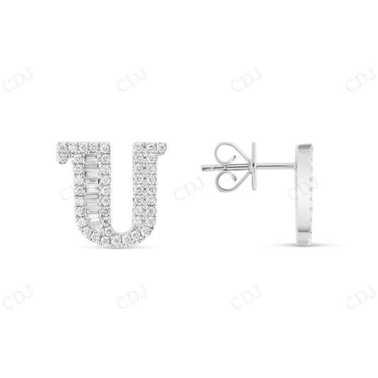 Baguette and Round Diamond Initial "U" Stud Earrings Stud earrings CustomDiamJewel