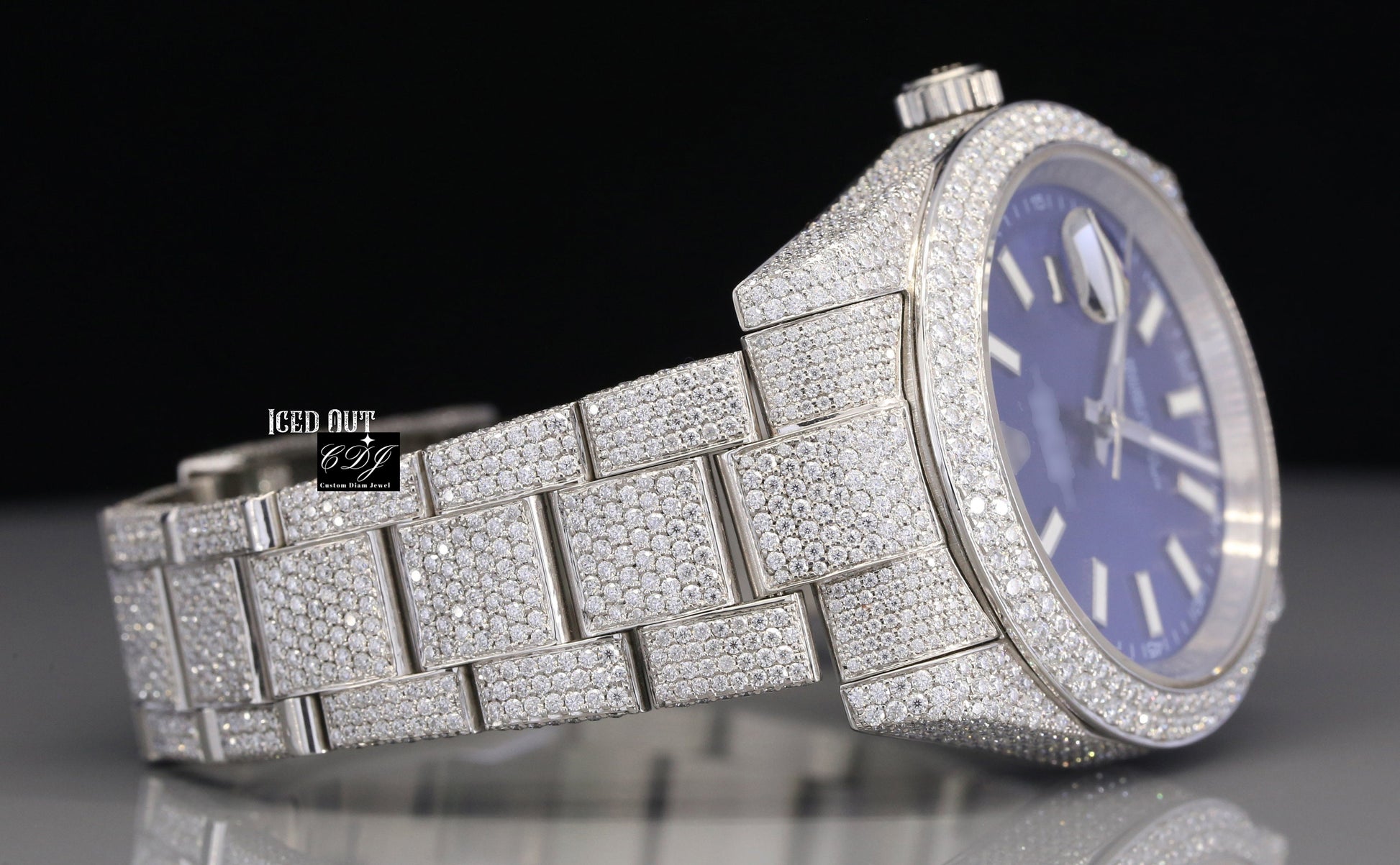 Luxury Bling Rolex Blue Face Watch customdiamjewel