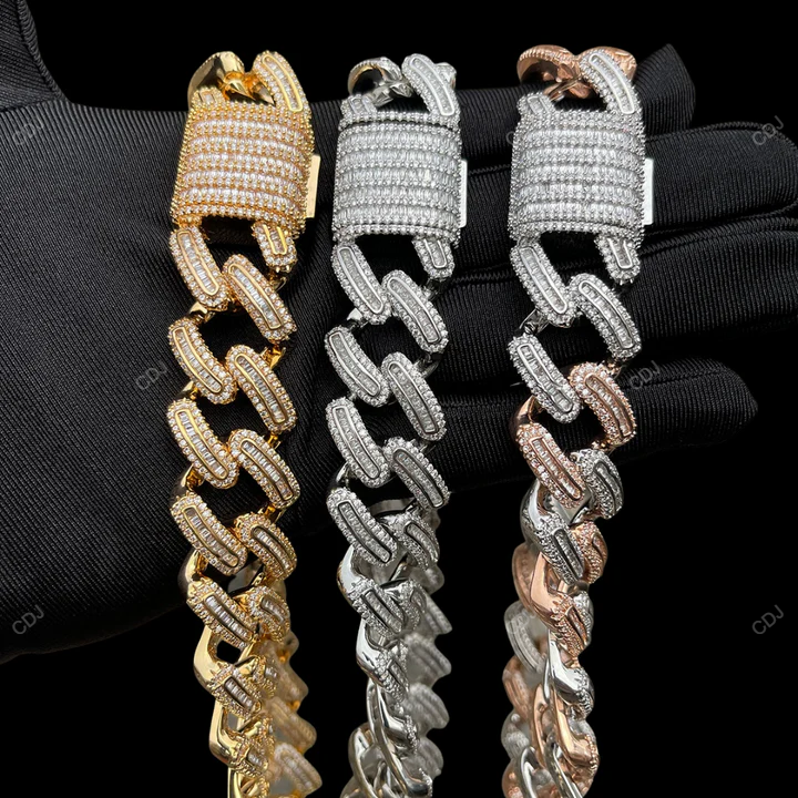 VVs Moissanite Two Tone Miami Cuban Link Chain CustomDiamJewel
