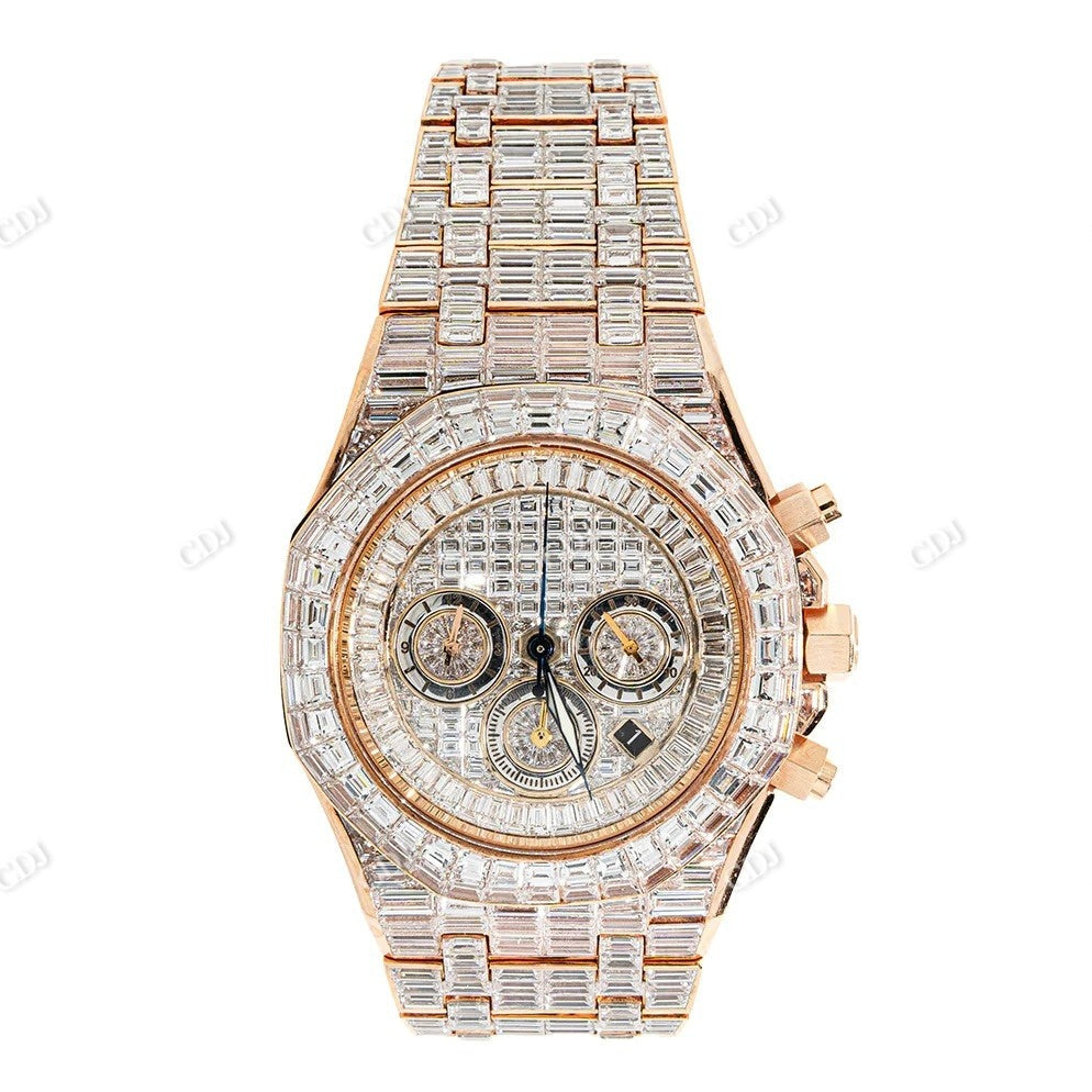 Baguette Cut Moissanite Studded Diamond AP Watch customdiamjewel