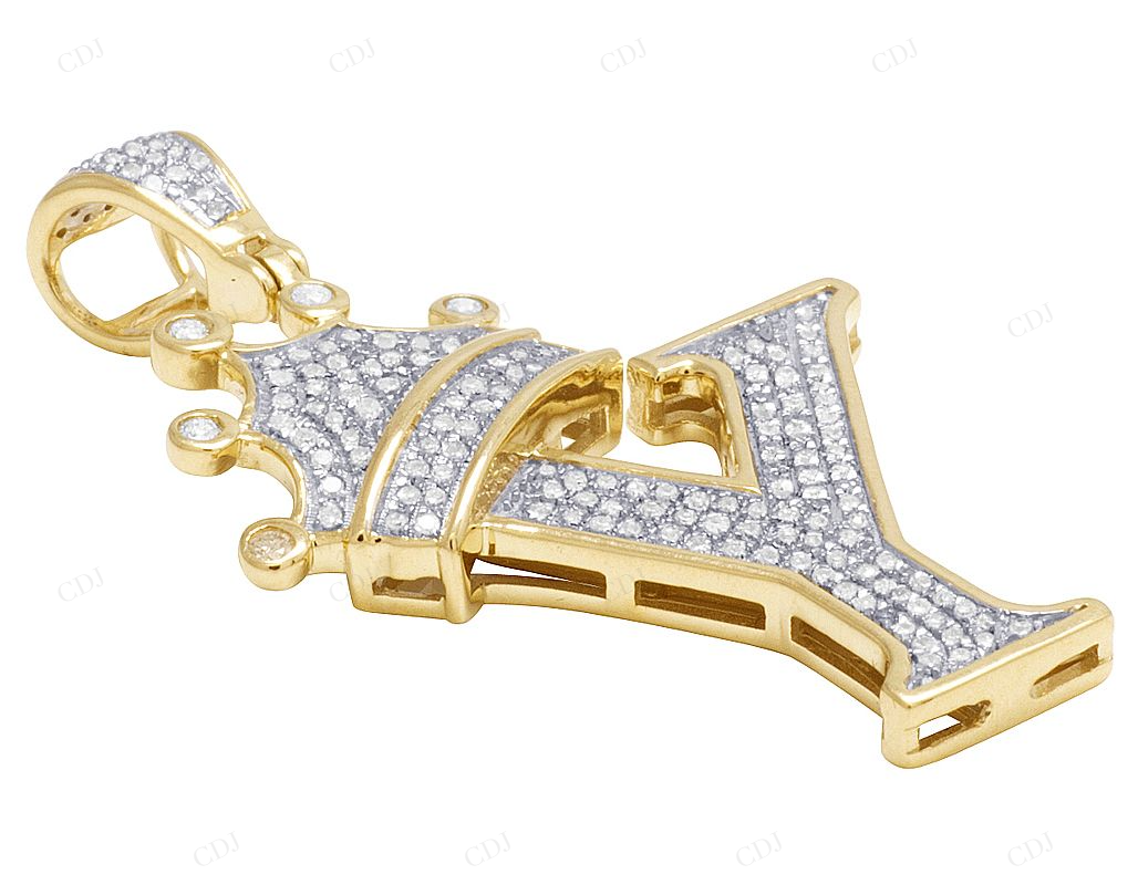 1.6" 0.55 CTW 10K Gold Natural Diamond Crown Initial "Y" Pendant CustomDiamJewel