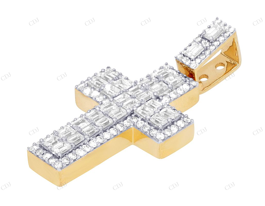 2 Inch Emerald Cut Lab Grown Diamond Gold Cluster Cross Pendant Hip Hop Pendent CustomDiamJewel