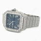 Cartier Santos Blue Dial Fully Iced Out Moissanite Watch customdiamjewel