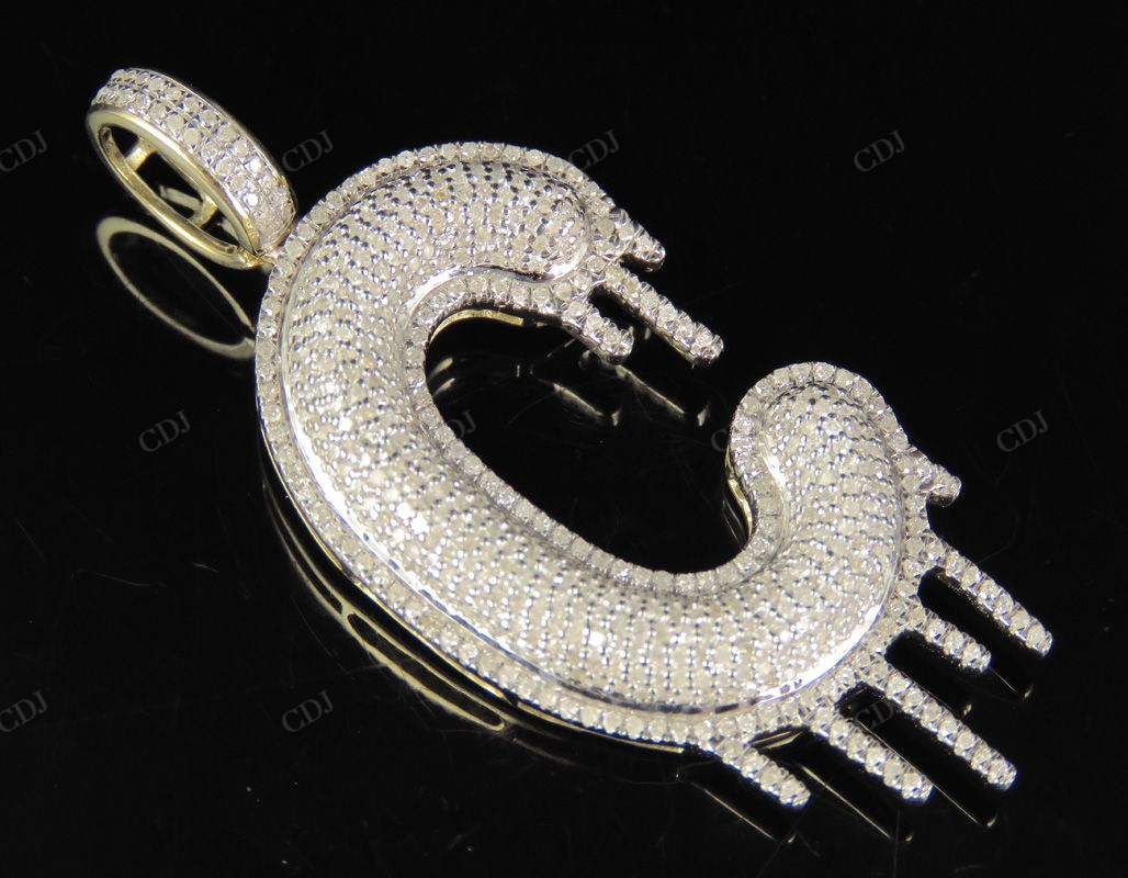 2" 1.34 CTW Solid Gold Natural Diamond Letter 'C' Initial Drip Pendant CustomDiamJewel