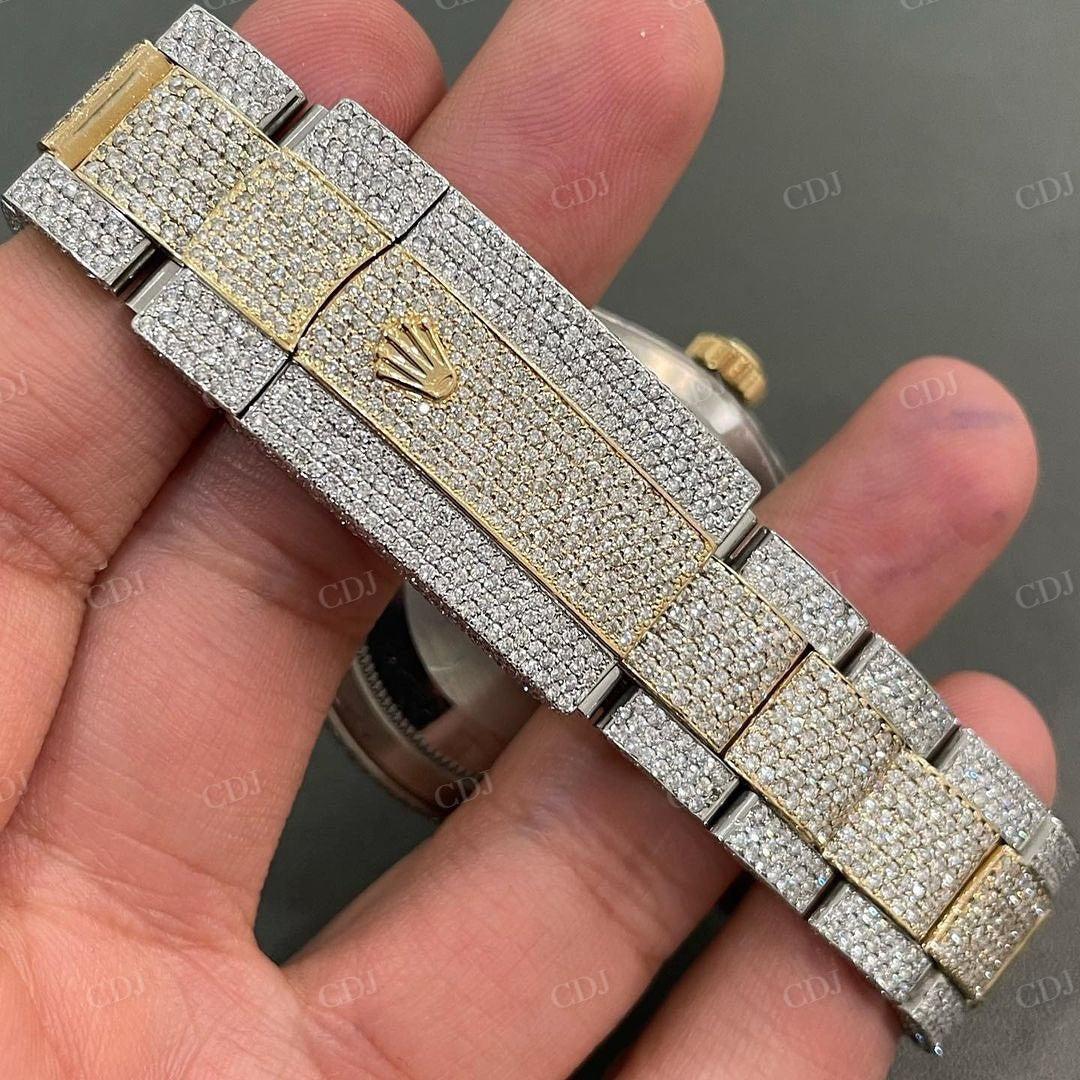 Two Tone Diamond Arabic Dial Fully Iced Out Rolex Sky Dweller Wrist Watch customdiamjewel