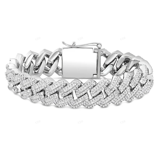 Sterling Silver Cuban Link Bracelet With VVS Moissanite CustomDiamJewel