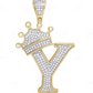 1.6" 0.55 CTW 10K Gold Natural Diamond Crown Initial "Y" Pendant CustomDiamJewel