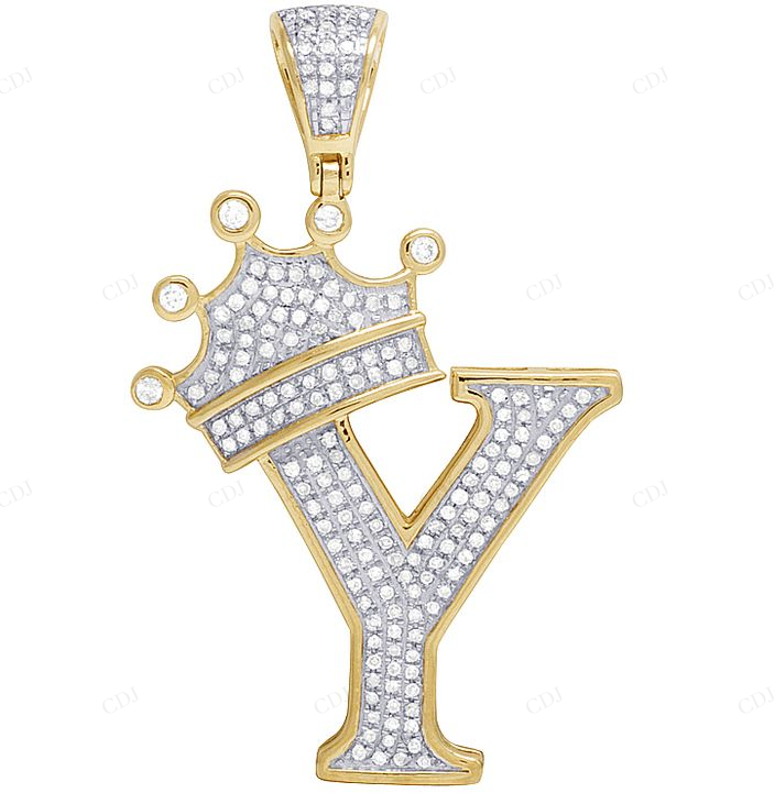 1.6" 0.55 CTW 10K Gold Natural Diamond Crown Initial "Y" Pendant CustomDiamJewel