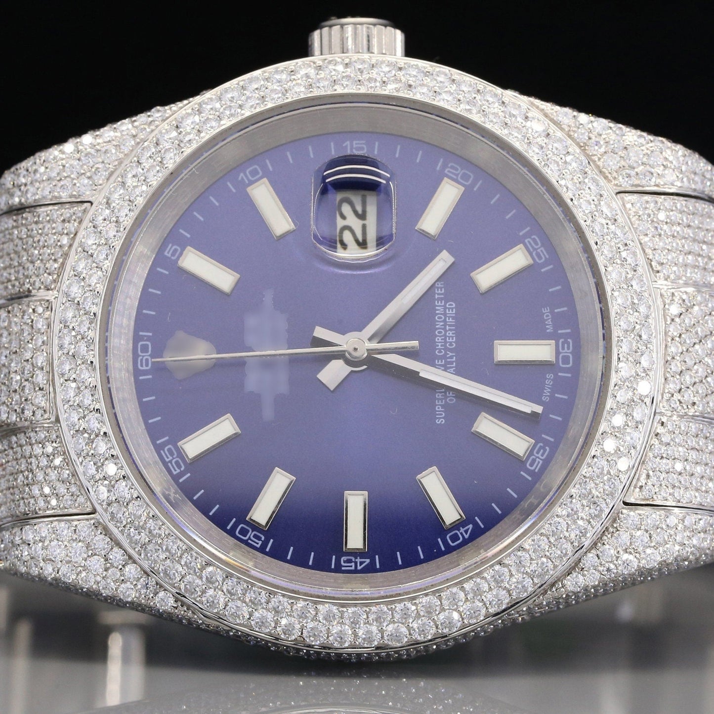 Luxury Bling Rolex Blue Face Watch customdiamjewel