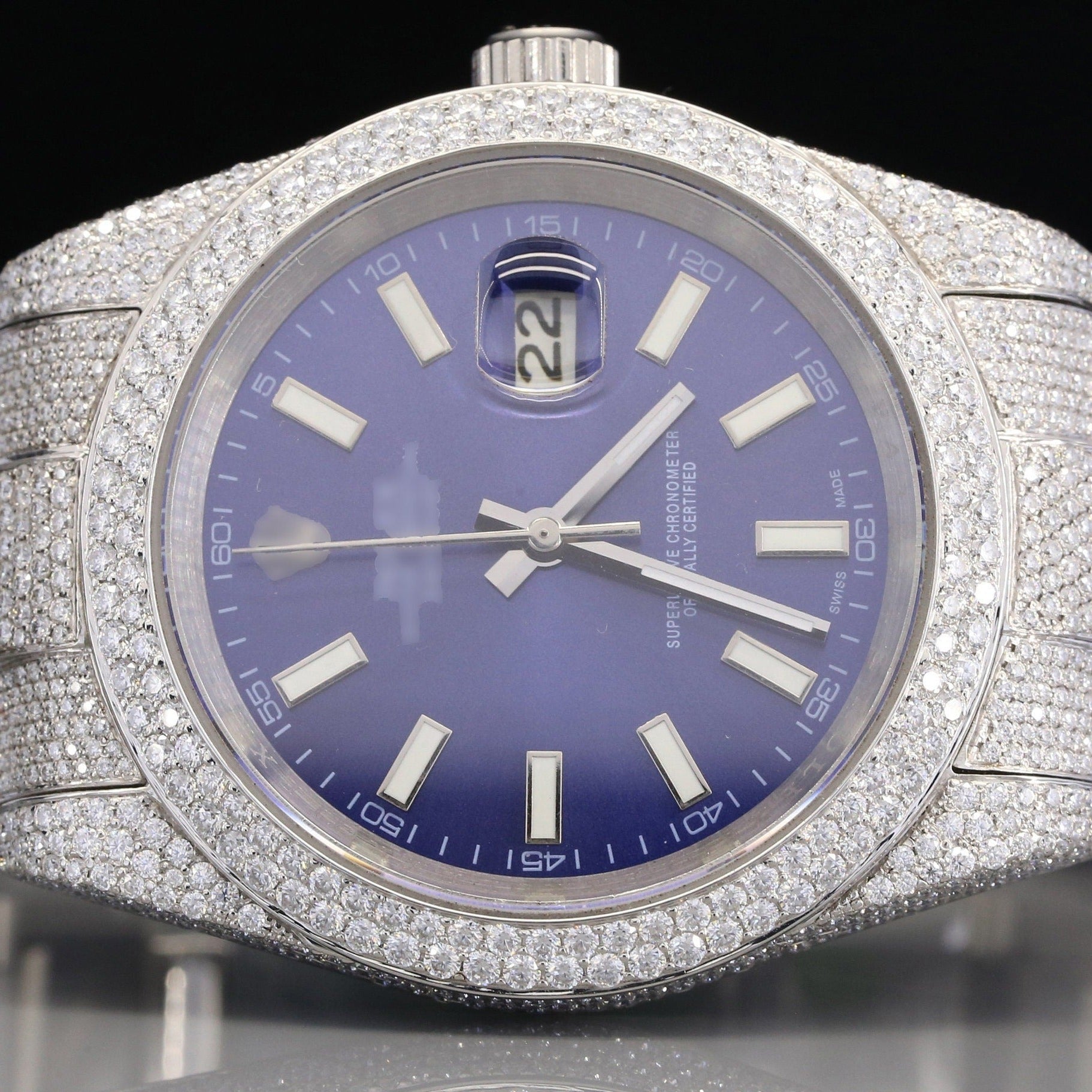 Luxury Bling Rolex Blue Face Watch customdiamjewel