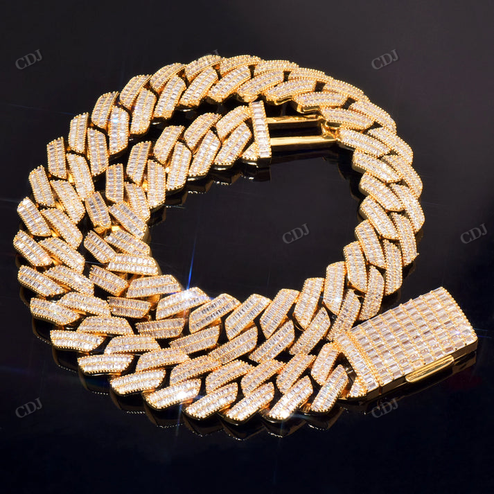 20mm Double Row Baguette Diamond Cuban Chain hip hop jewelry CustomDiamJewel