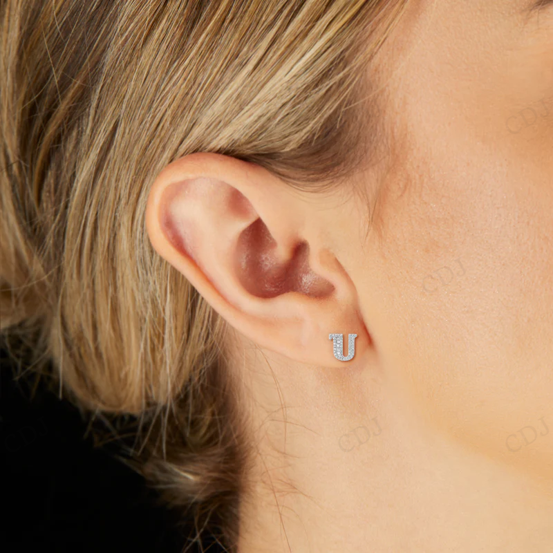 Baguette and Round Diamond Initial "U" Stud Earrings Stud earrings CustomDiamJewel
