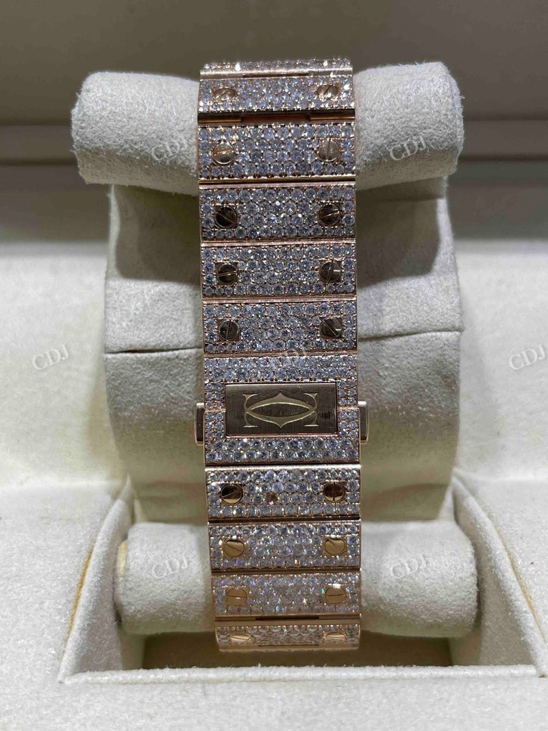 Full Rose 41 mm Roman Cartier Santos Bust Down Lab Grown Watch customdiamjewel