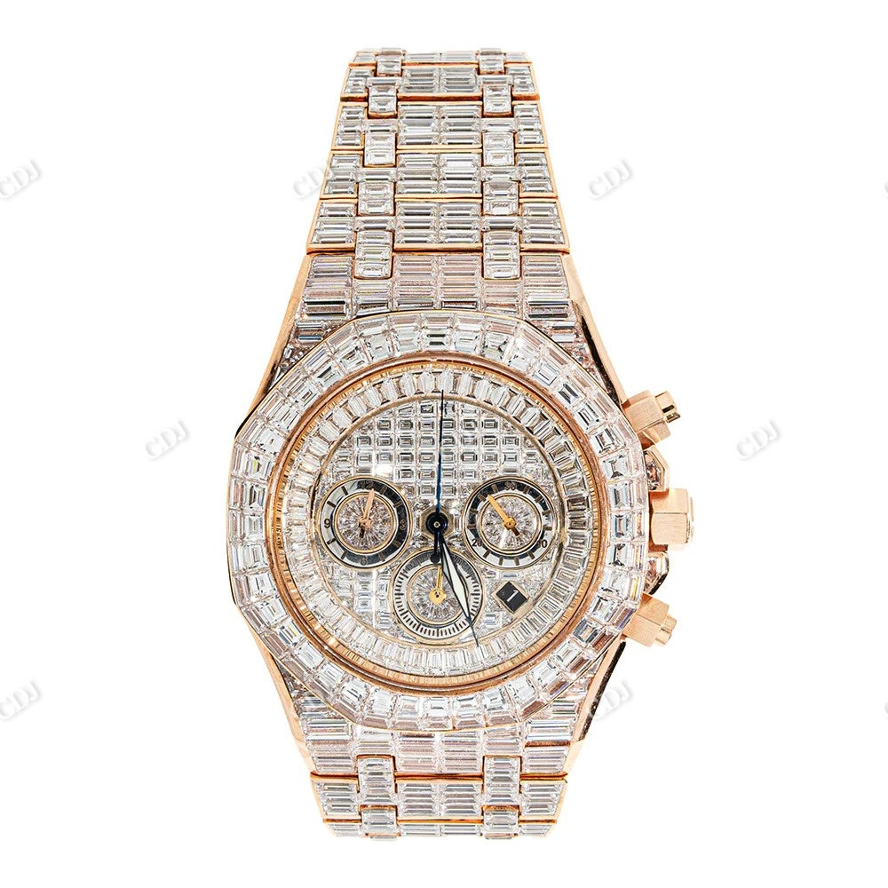 Baguette Cut Moissanite Studded Diamond AP Watch customdiamjewel