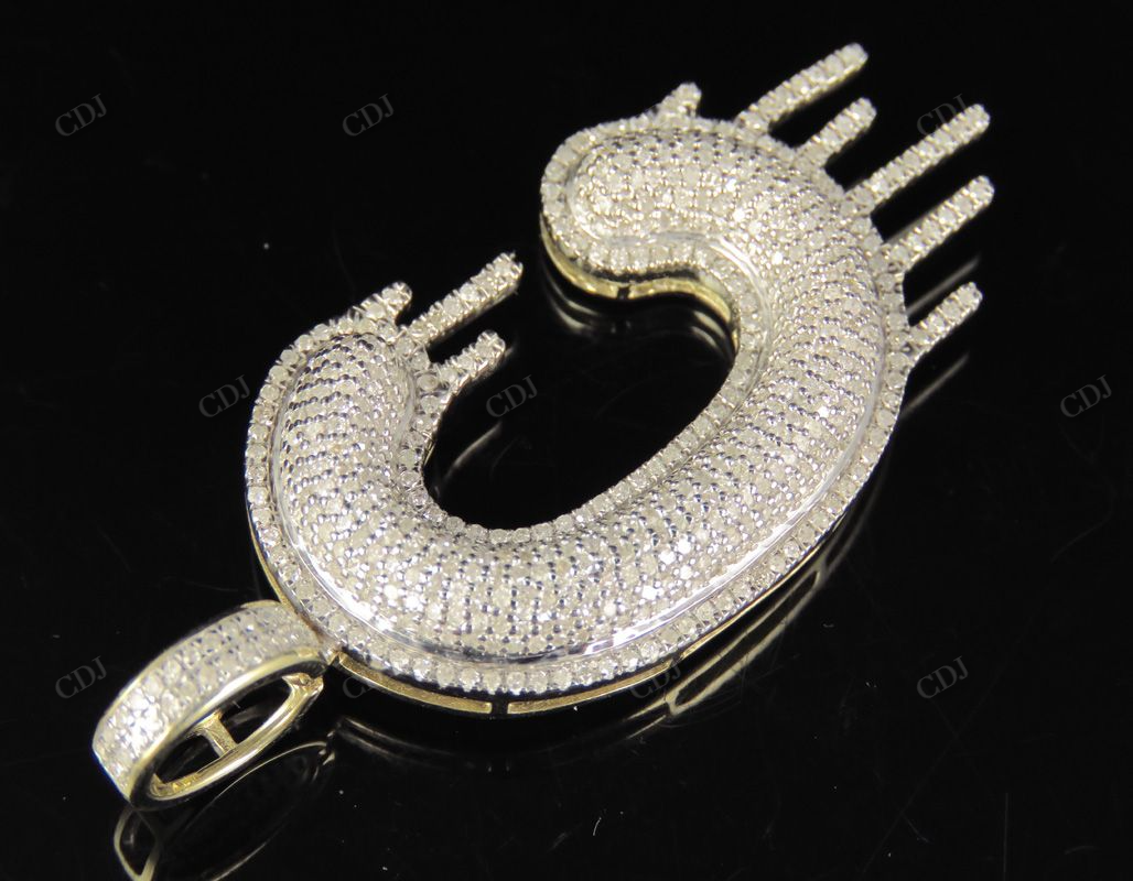 2" 1.34 CTW Solid Gold Natural Diamond Letter 'C' Initial Drip Pendant CustomDiamJewel