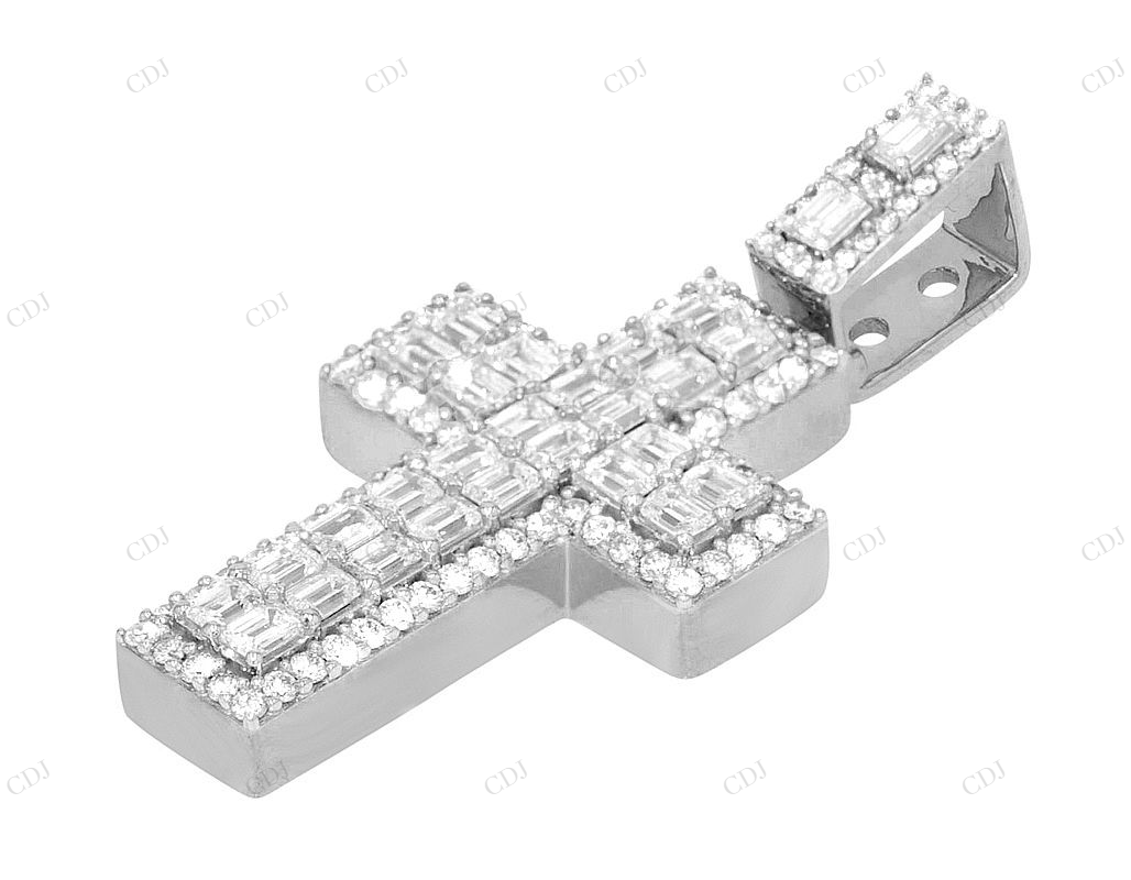 2 Inch Emerald Cut Lab Grown Diamond Gold Cluster Cross Pendant Hip Hop Pendent CustomDiamJewel