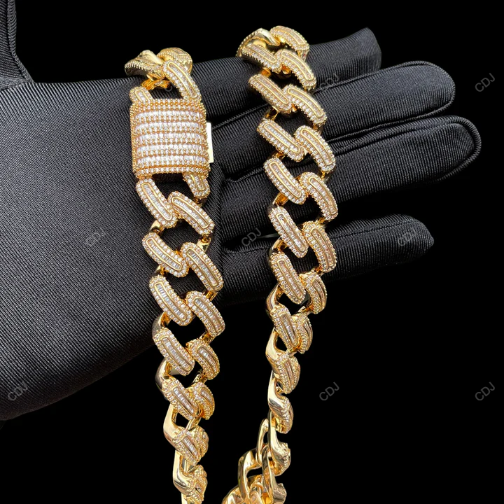 VVs Moissanite Two Tone Miami Cuban Link Chain CustomDiamJewel