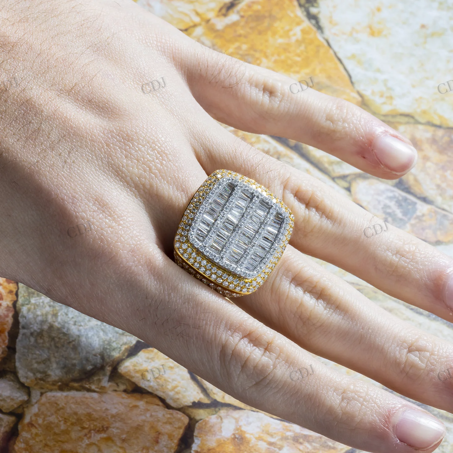 Two Tone Silver Moissanite Baguette Diamond Ring hip hop ring customdiamjewel