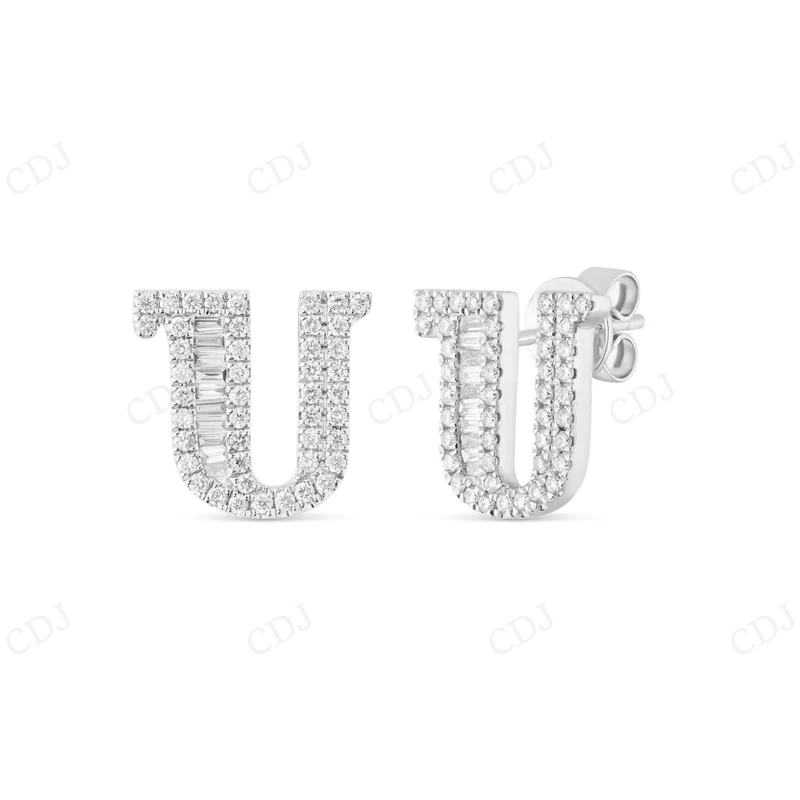 Baguette and Round Diamond Initial "U" Stud Earrings Stud earrings CustomDiamJewel