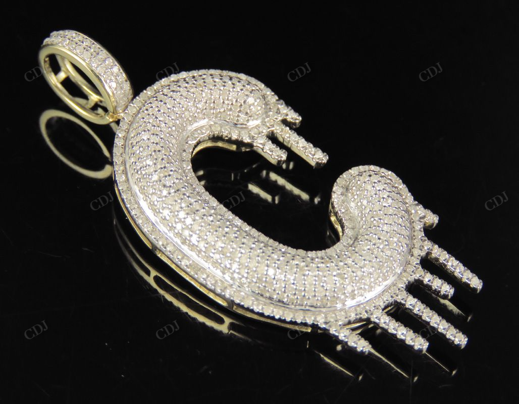 2" 1.34 CTW Solid Gold Natural Diamond Letter 'C' Initial Drip Pendant CustomDiamJewel