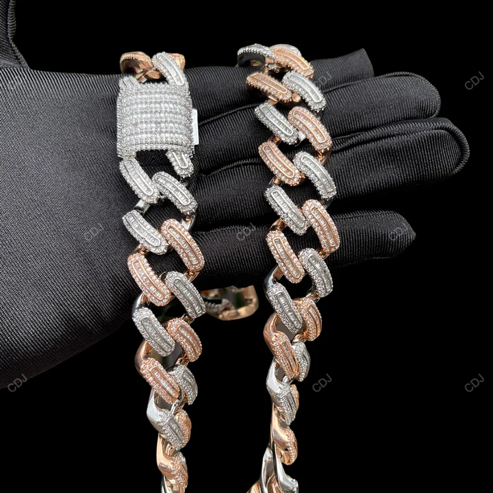 VVs Moissanite Two Tone Miami Cuban Link Chain CustomDiamJewel