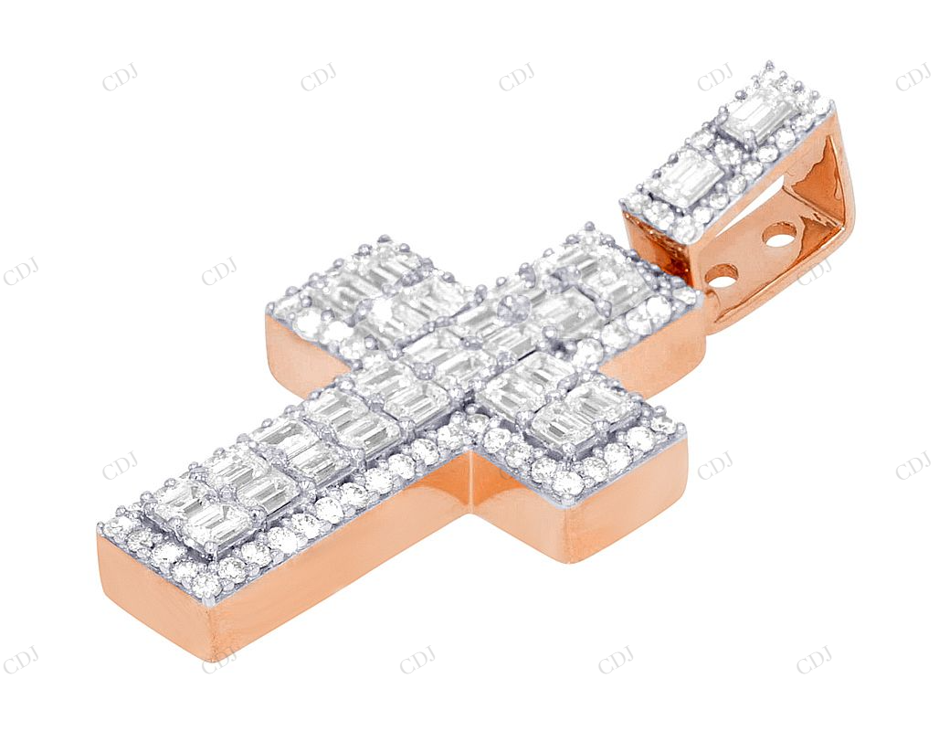 2 Inch Emerald Cut Lab Grown Diamond Gold Cluster Cross Pendant Hip Hop Pendent CustomDiamJewel
