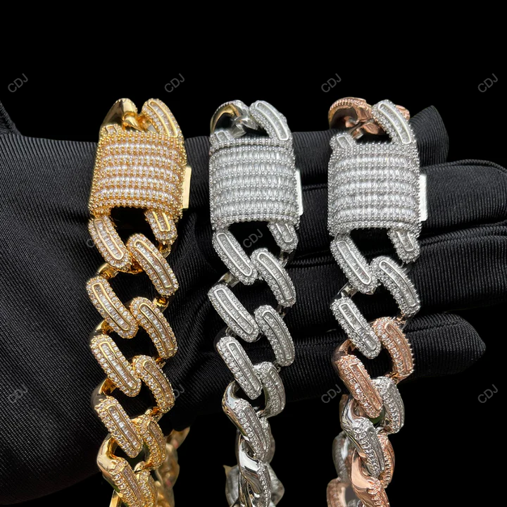 VVs Moissanite Two Tone Miami Cuban Link Chain CustomDiamJewel