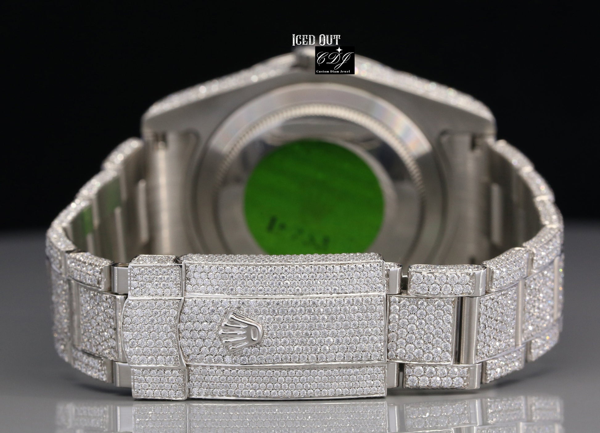 Full White Rolex Oyster Blue Face Moissanite Watch customdiamjewel