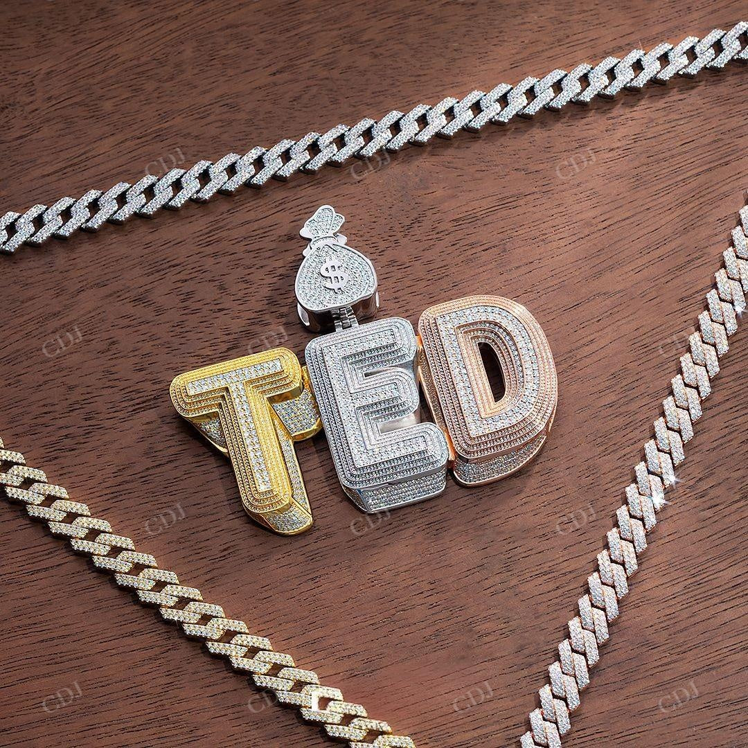 Iced Out TED Letter White Rose And Yellow Gold Hip Hop Pendant hip hop jewelry customdiamjewel   