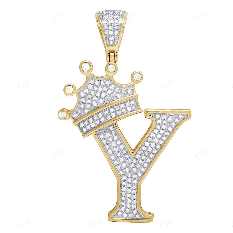 1.6" 0.55 CTW 10K Gold Natural Diamond Crown Initial "Y" Pendant CustomDiamJewel