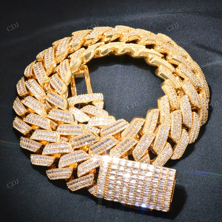 20mm Double Row Baguette Diamond Cuban Chain hip hop jewelry CustomDiamJewel
