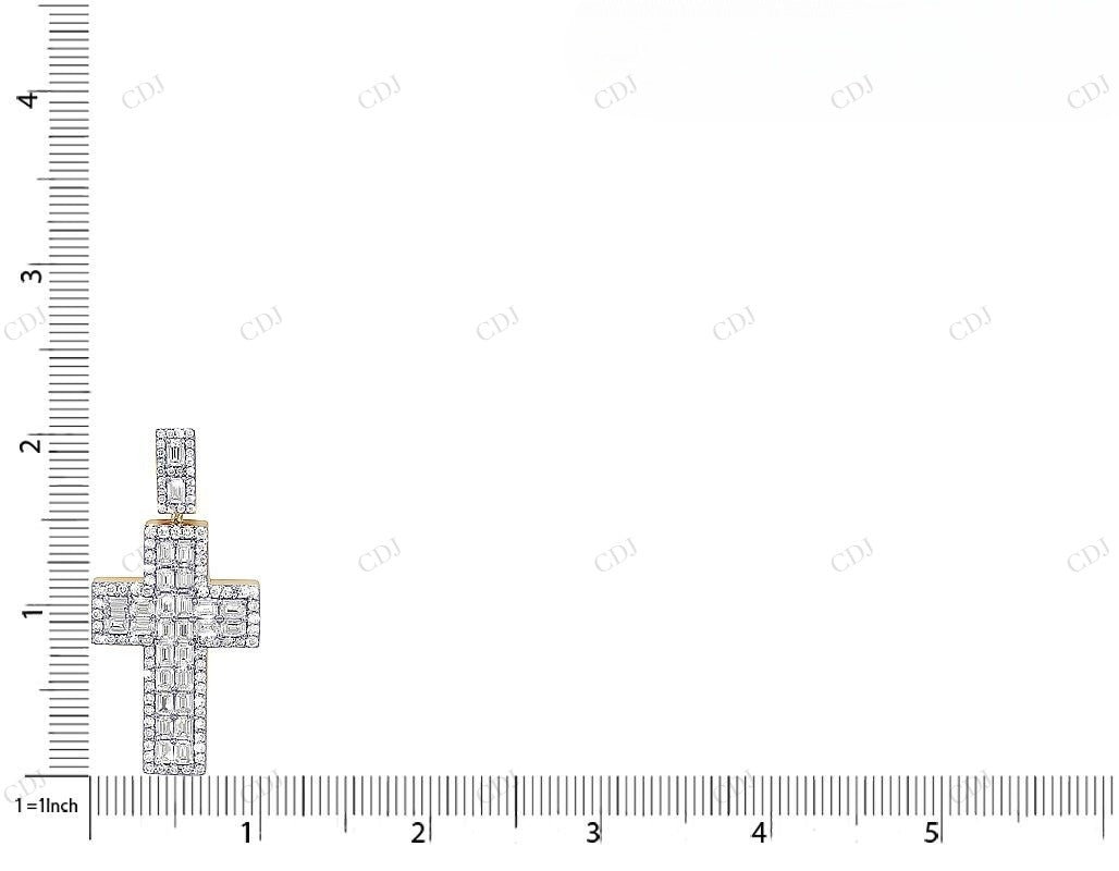 2 Inch Emerald Cut Lab Grown Diamond Gold Cluster Cross Pendant Hip Hop Pendent CustomDiamJewel